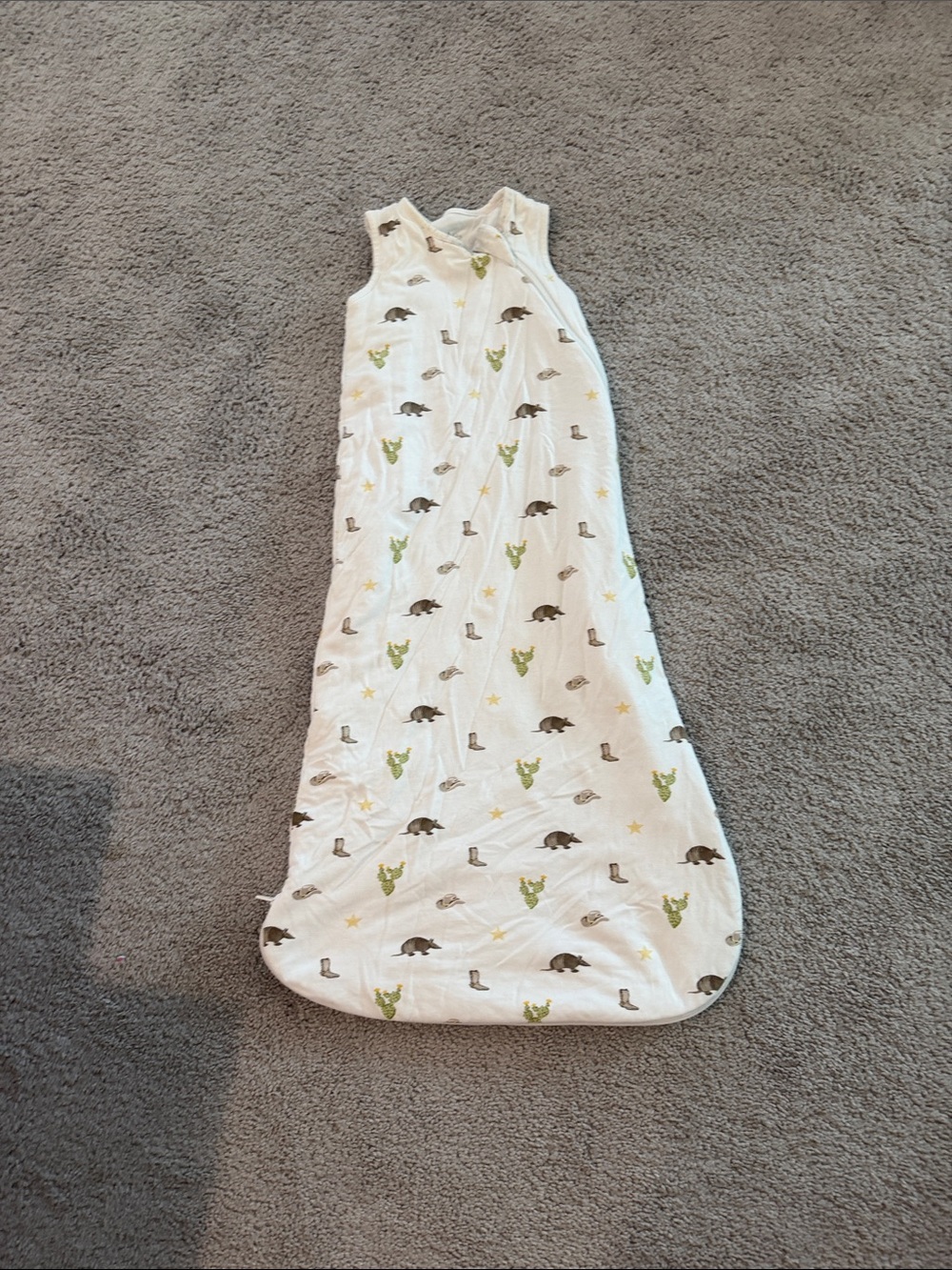 Sleeveless White Baby Sleep Sack with Green & Brown Animal Print